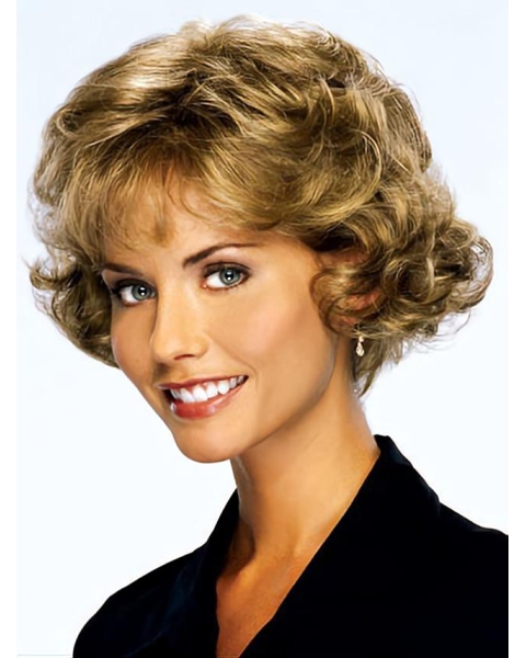 Comfortable Blonde Curly Short Classic Lace Front Wigs For Older Women