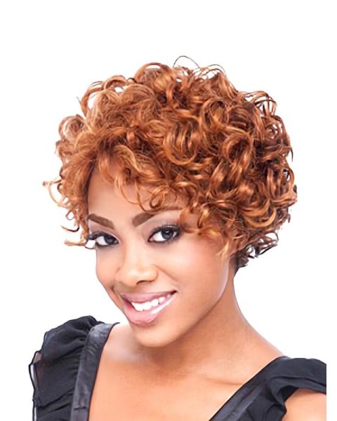 Stylish Auburn Boycuts Curly Short Heat Friendly Synthetic Lace Front Wigs For Women