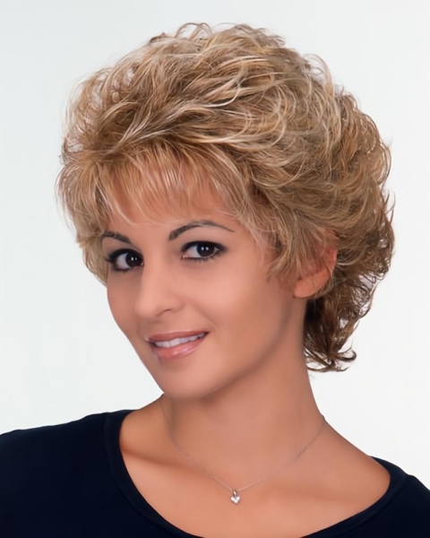 Fascinating Fluffy Short Curly Blonde Synthetic Capless Hair Wigs 8Inches