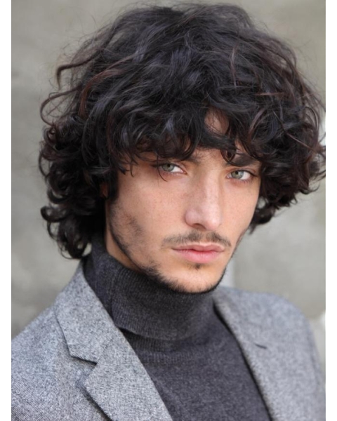 Affortable Black Stylish Curly Full Lace Short Human Hair Men Wigs