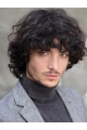 Affortable Black Stylish Curly Full Lace Short Human Hair Men Wigs