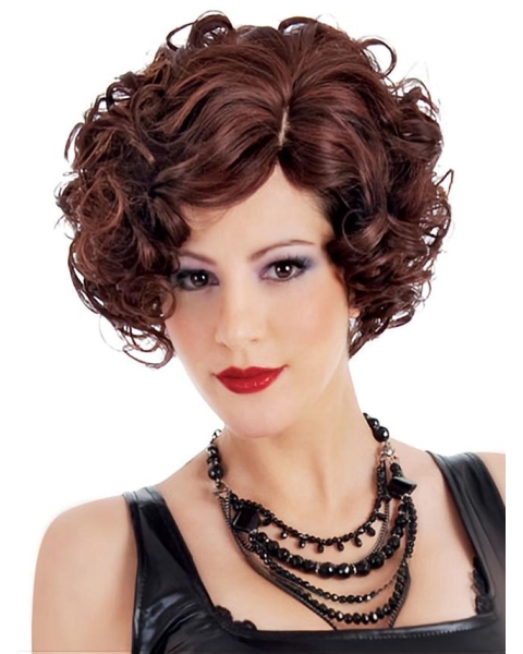 New Designed Auburn Curly Short Classic Synthetic Capless Wigs For Women