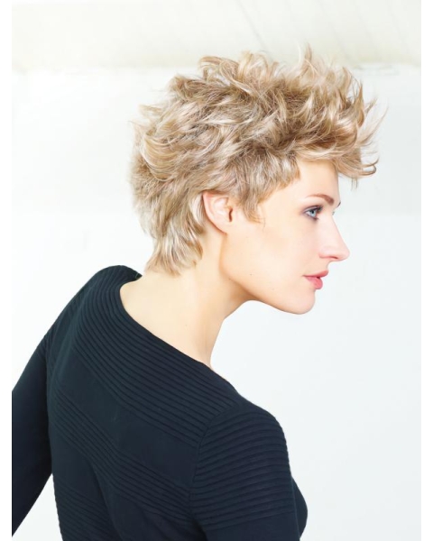 Perfect Blonde Short Curly Boycuts Popular Lace Front Synthetic Wigs