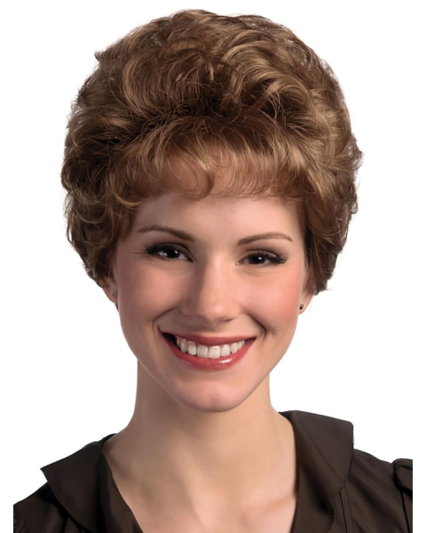 Top Quality Brown Curly Short Classic Heat Friendly Synthetic Wigs