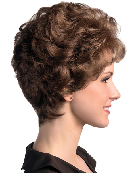 Top Quality Brown Curly Short Classic Heat Friendly Synthetic Wigs