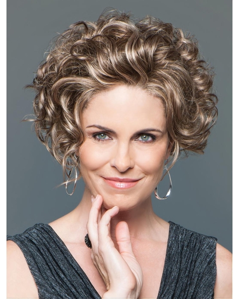 \Women Short Curly Hairstyles Natural Looking Synthetic Hair Wigs Rose 120% Density Lace Front  Wigs 8Inch