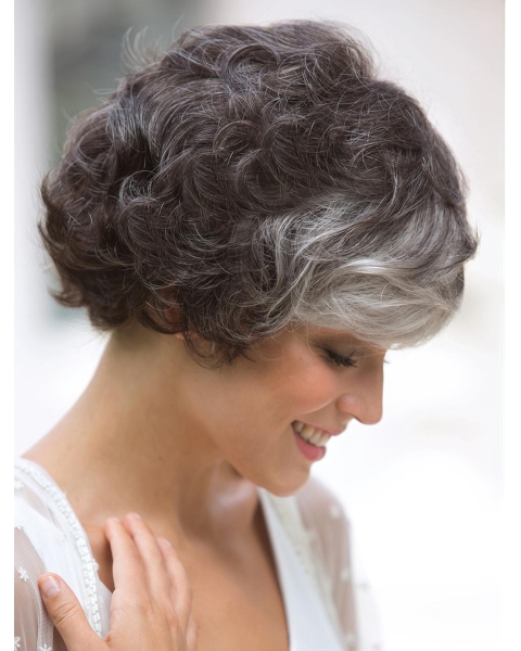 Amazing Short Curly White Exquisite Classic Synthetic Wigs For Old Women