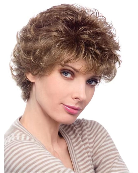 Fashionable Auburn Curly Short Classic Heat Friendly Synthetic Wig For Older Women