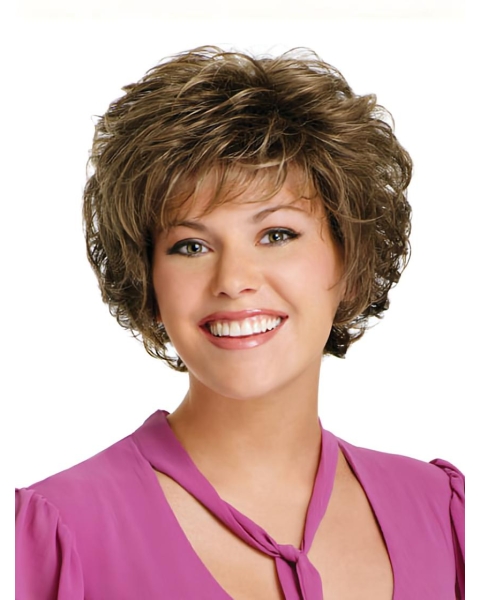 Short Curly Sassy Brown Women's Brown Color Capless Synthetic Wigs