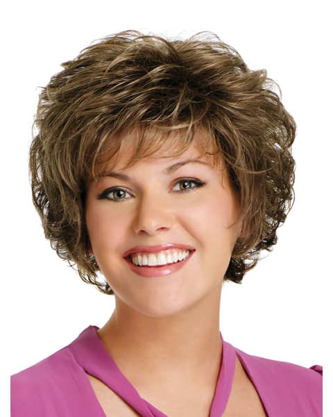 Short Curly Sassy Brown Women's Brown Color Capless Synthetic Wigs