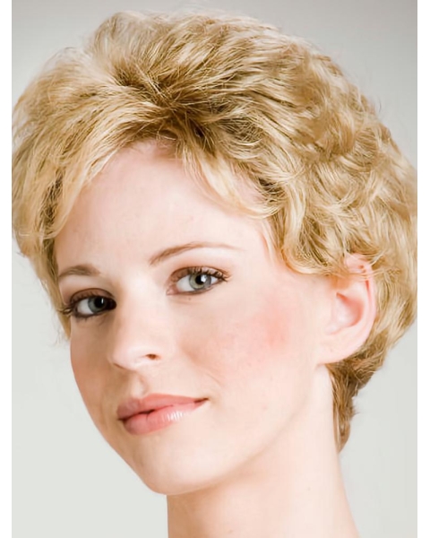 Fascinating Fluffy Short Curly Blonde Synthetic Capless Hair Wigs 10 Inches For Women