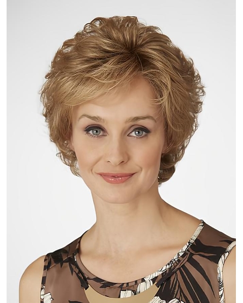 Amazing Short Curly Blonde Layered Beautiful Synthetic Lace Front Wigs For Older Women