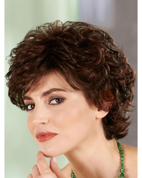 Preferential Natural Looking Auburn Curly Short Classic Heat Friendly Synthetic Wig