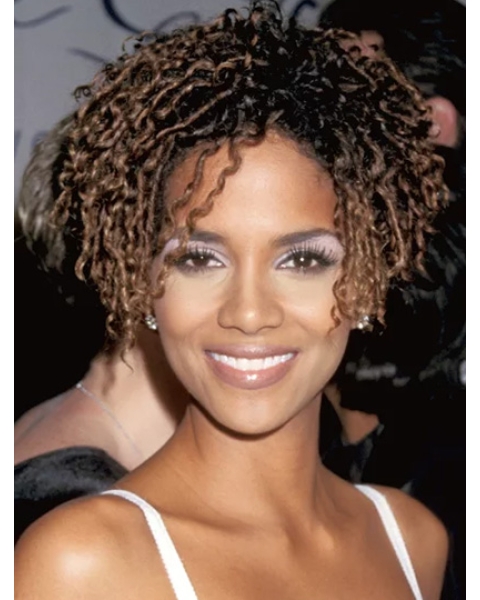 Halle Berry Short Curly Brown Lace Front Wigs Without Bangs