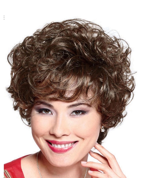 Women's Short Curly Bob Hairstyle Synthetic Hair Capless Wigs 8Inch With Bang