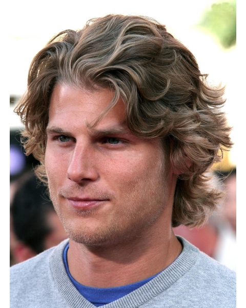 Discount 100% Hand-Tied Brown Curly Short Synthetic Lace Wigs For Men