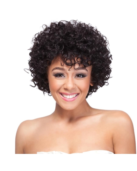 Fashionable Natural Looking Black Curly Short Synthetic Capless Wigs For Women 10inch