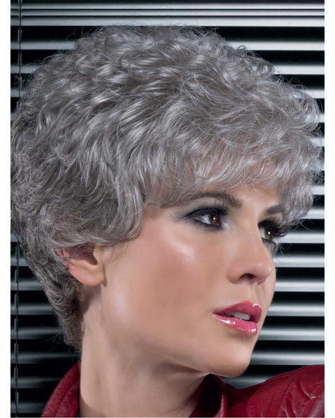 Natural Looking Curly Short Synthetic Lace Front Grey Wigs For Older Women