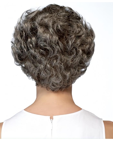 Latest Trend Short Hairstyle Unique Natural Curly Synthetic Hair Grey Lace Front Wig