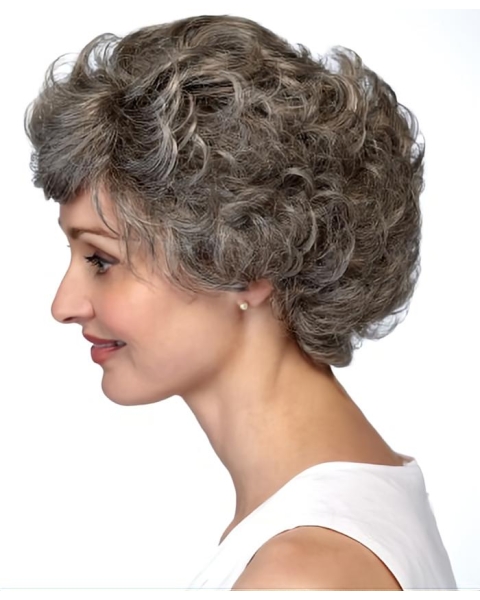 Latest Trend Short Hairstyle Unique Natural Curly Synthetic Hair Grey Lace Front Wig