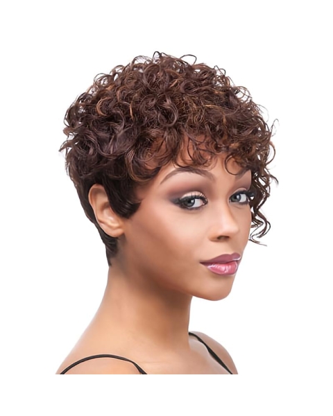 Tempting Auburn Curly Short African American Wigs With Bang For Black Women