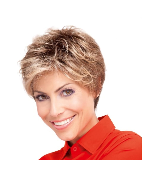 Short Pixie Cut Hairstyles Women's Blonde Curly Capless Synthetic Wigs