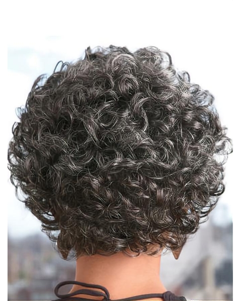 Ideal Curly Short Heat Friendly Synthetic Grey Wigs For Older Women