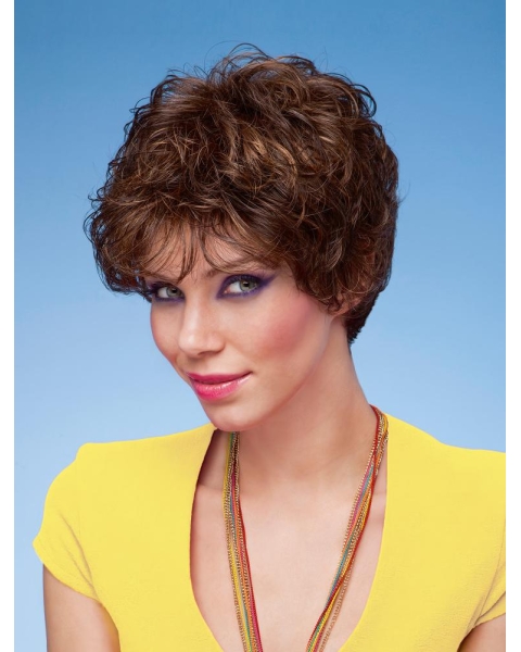 Suitable Brown Curly Short Classic Wigs