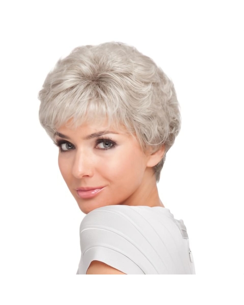 Natural Curly Synthetic Short Grey Wigs