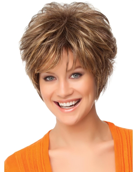 Faddish Auburn Curly Short Synthetic Wigs