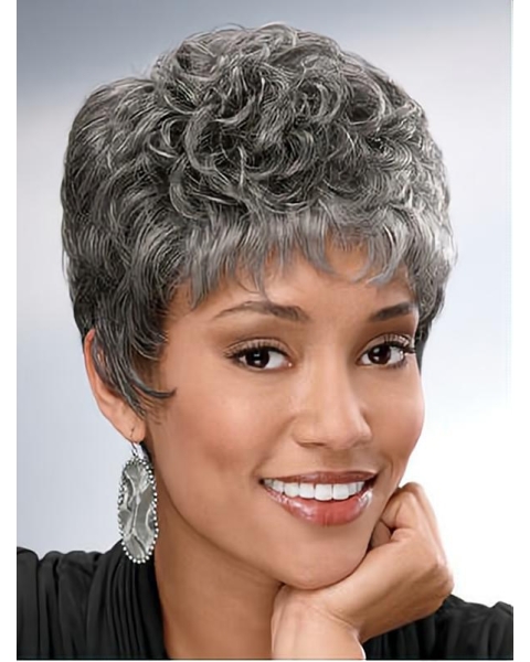 Great Curly Short Synthetic Grey Wigs