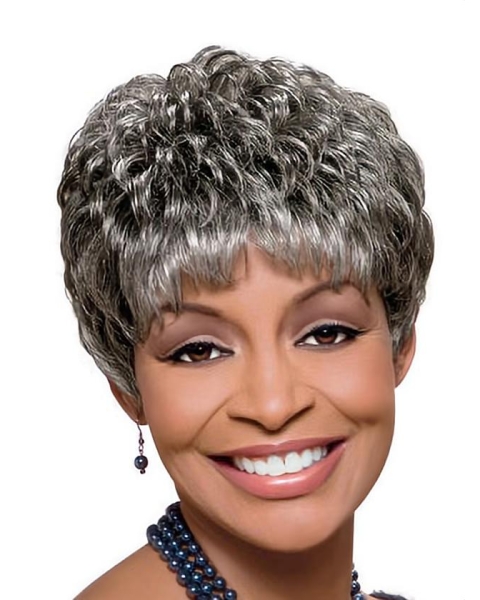 Great Curly Short Synthetic Grey Wigs