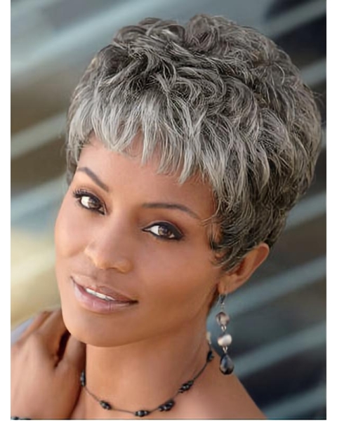 Great Curly Short Synthetic Grey Wigs