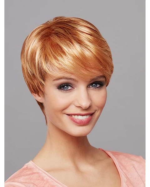 Short Blonde 8" Straight Synthetic Mono Wig