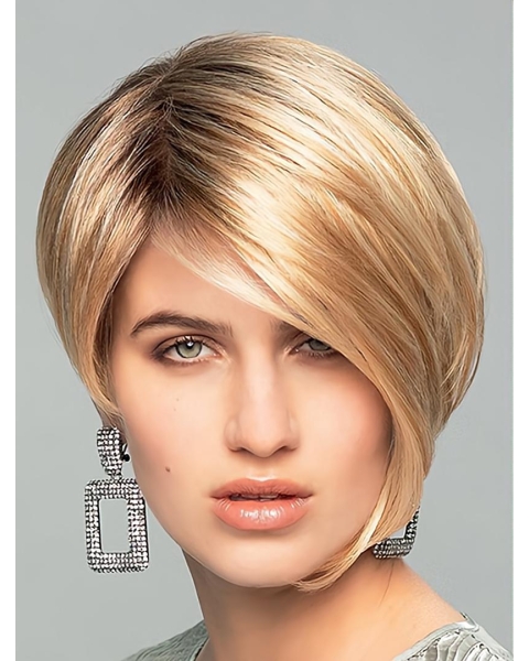 New Arrival Blonde Straight Monofilament Synthetic Boycuts Convenient Short Wigs