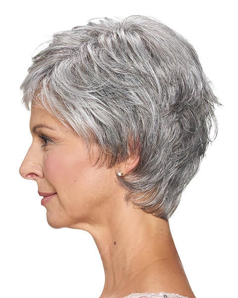 Short Grey Straight 8inch Cheap Classic Lace Front Synthetic Wig