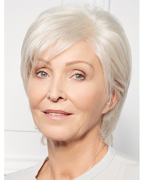 Natural Looking Straight Monofilament Grey Synthetic 10Inch Layered Short Wigs For Older Women