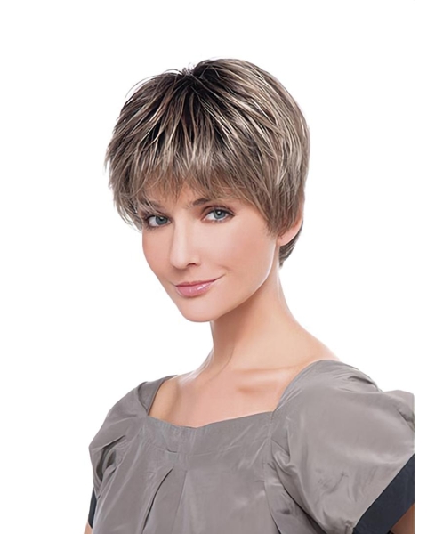 Straight Monofilament Ombre/2 Tone Synthetic 6Inch Layered Natural Short Wigs