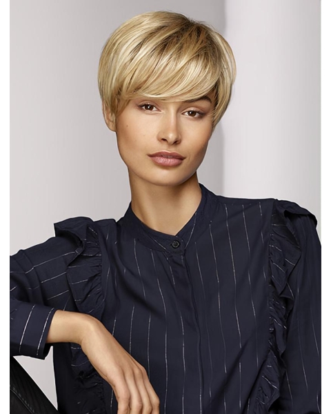 High Quality 8Inch Short Straight Capless Blonde With Bangs Synthetic Wigs