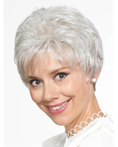 Natural Looking Short Grey Straight 8Inch Grey Wigs For Older Women