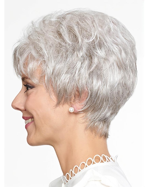 Natural Looking Short Grey Straight 8Inch Grey Wigs For Older Women