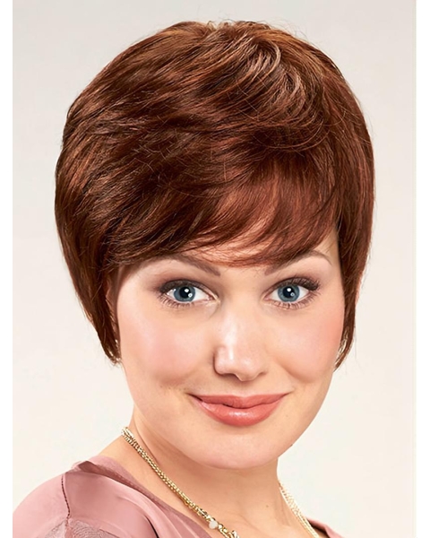 High Quality Short Auburn With Bangs Straight Synthetic Lace Front Wigs For Women 