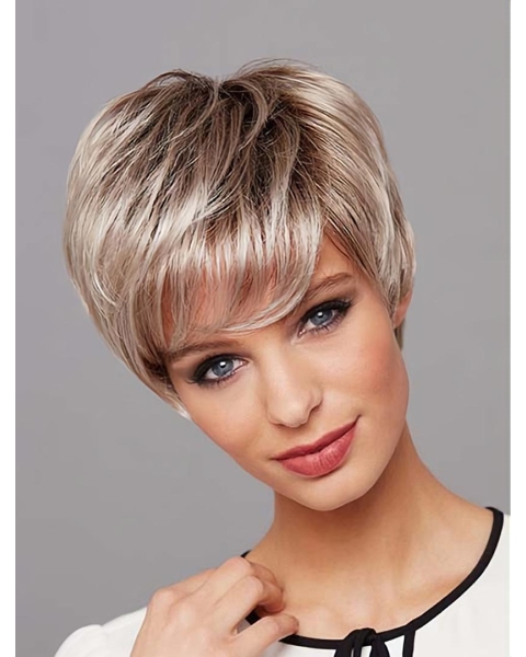 New Arrival Synthetic Platinum Blonde Straight 8" Layered Lace Front Wigs 