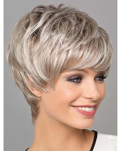 New Arrival Synthetic Platinum Blonde Straight 8" Layered Lace Front Wigs 