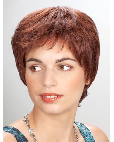 Top Quality Short Auburn 8Inch Straight Synthetic Mono Wigs