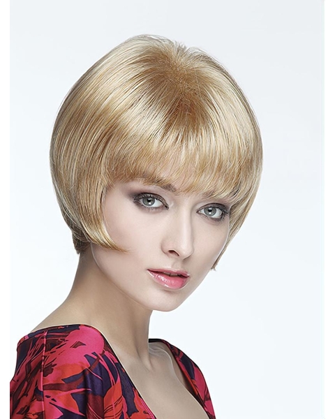 Straight Capless Blonde Synthetic 8" With Bangs Short Wigs