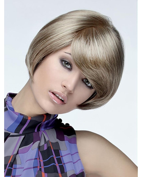 8" Short Straight Monofilament Blonde Bobs Synthetic Hair Wigs