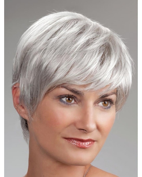 Short Monofilament Synthetic Straight Best Wigs For Elderly Lady