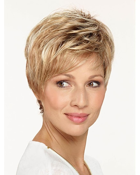 Straight Boycuts Capless 8" Blonde Good Quality Synthetic Wigs