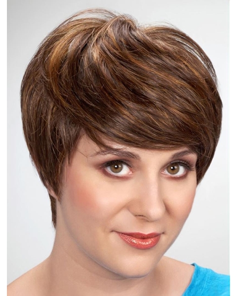 8" Brown Short With Bangs Straight Synthetic Wig